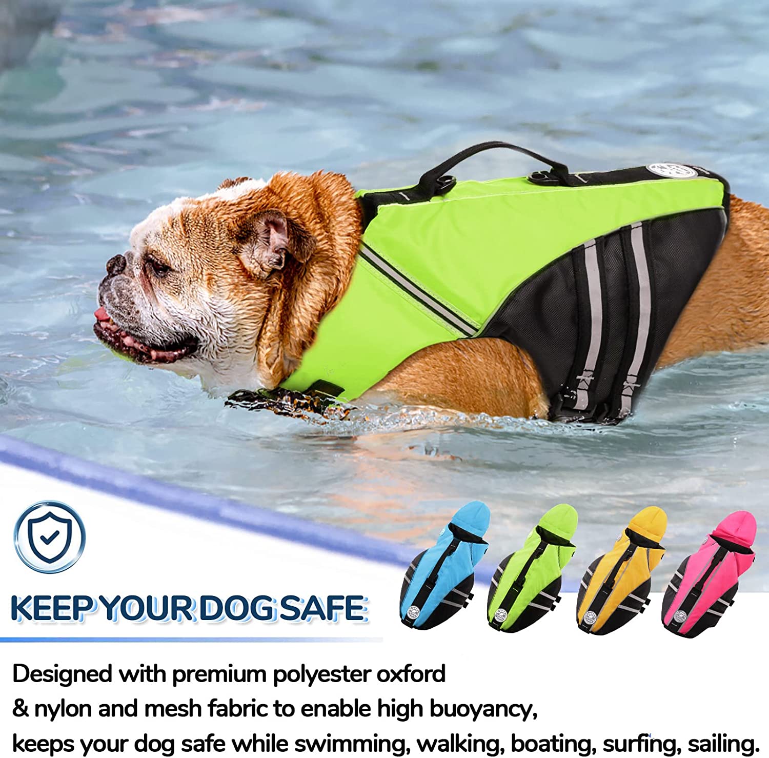Dog Life Jacket French Bulldog Life Vest, Ripstop Safety Pet Lifesaver ...